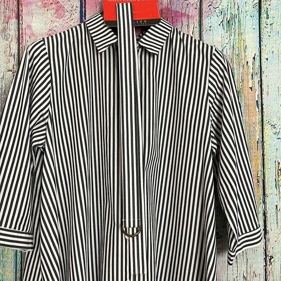 MDS Dark Gray and White Striped Button-Up Dress. size 6 - Picture 8 of 10
